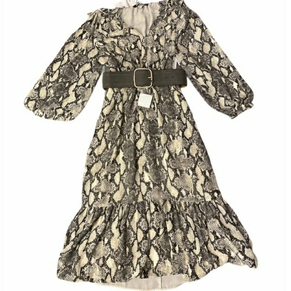 Zara Snakeskin Long Sleeve  Midi Dress NWT - Picture 2 of 6